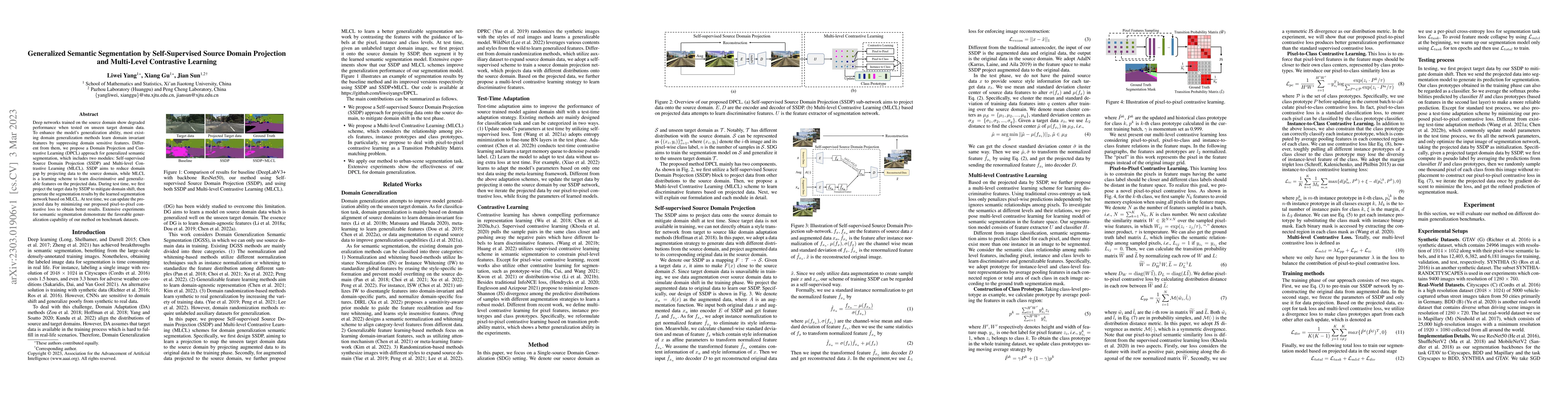 Thumbnail for Generalized Semantic Segmentation by Self-Supervised Source Domain
  Projection and Multi-Level Contrastive Learning