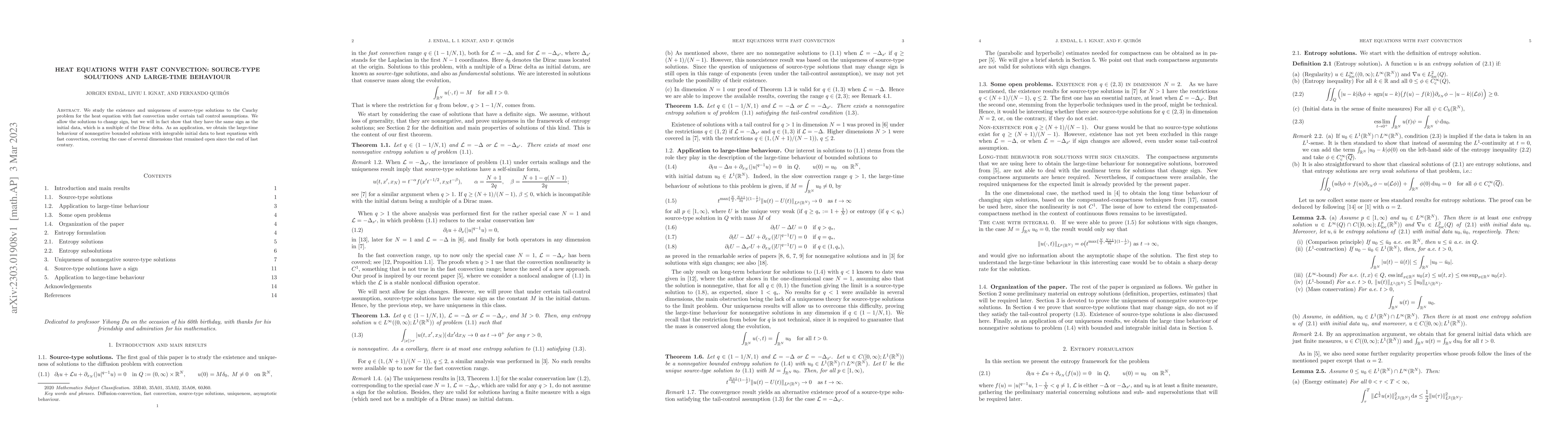 Thumbnail for Heat equations with fast convection: source-type solutions and
  large-time behaviour