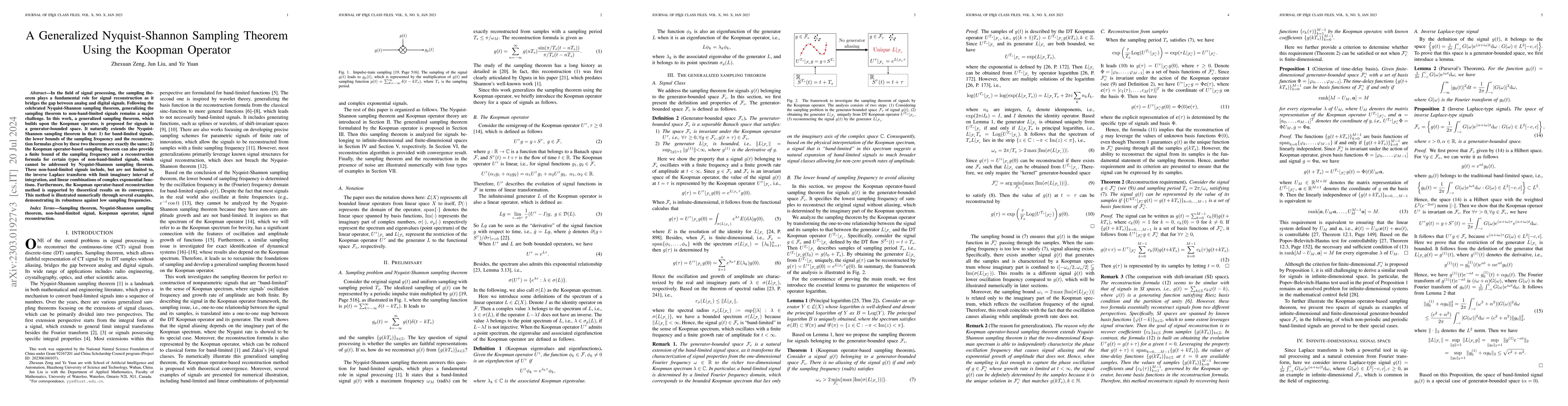 Thumbnail for A Generalized Nyquist-Shannon Sampling Theorem Using the Koopman
  Operator