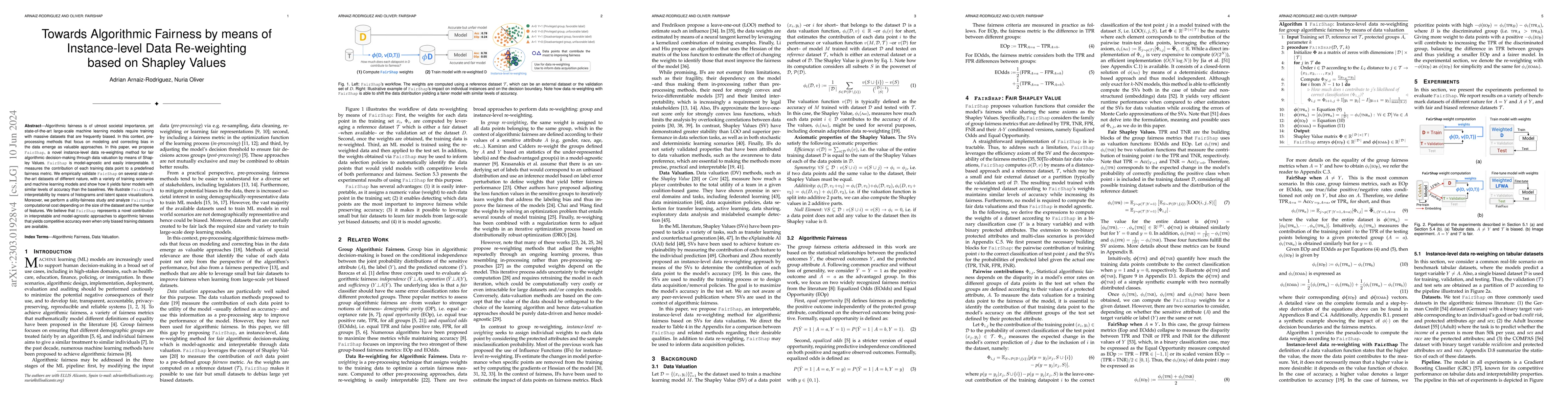 Thumbnail for Towards Algorithmic Fairness by means of Instance-level Data
  Re-weighting based on Shapley Values