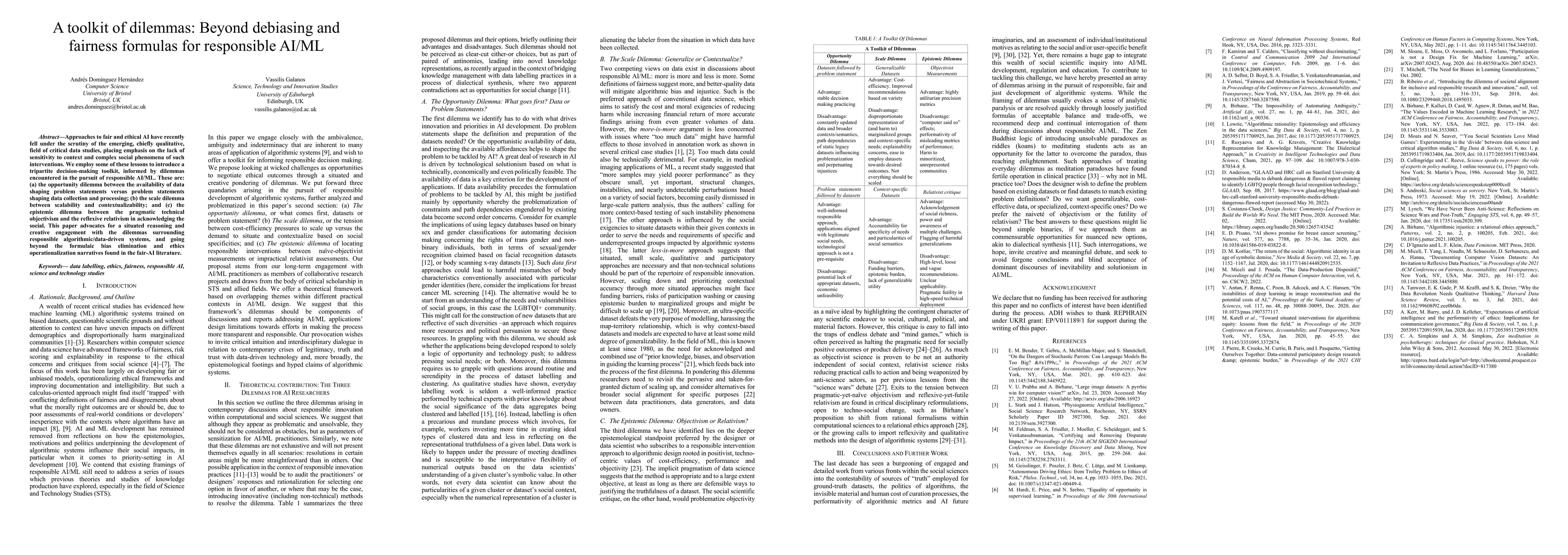 Thumbnail for A toolkit of dilemmas: Beyond debiasing and fairness formulas for
  responsible AI/ML