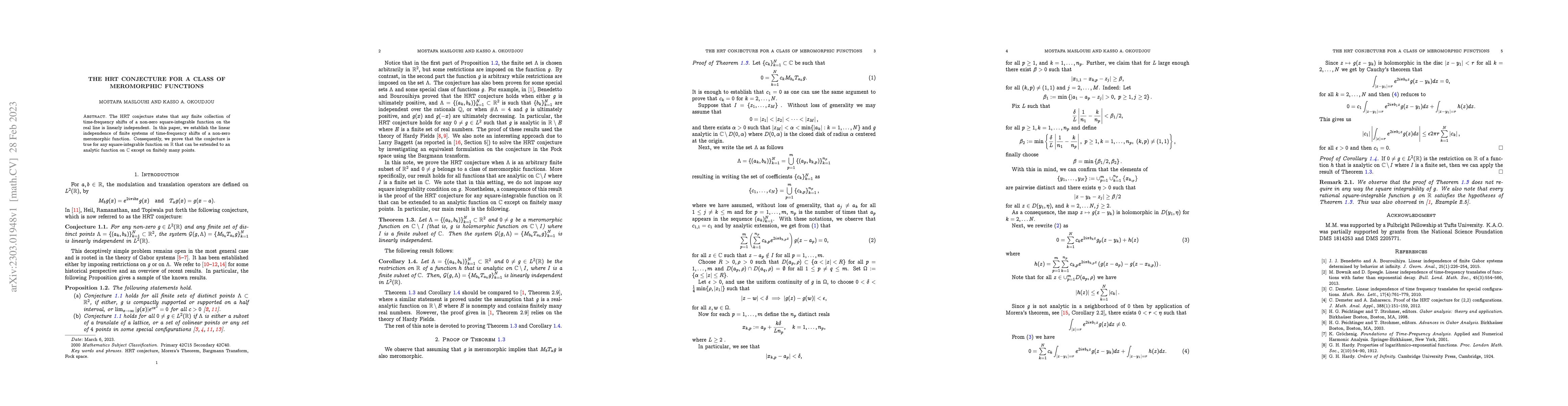 Thumbnail for The HRT conjecture for a class of meromorphic functions