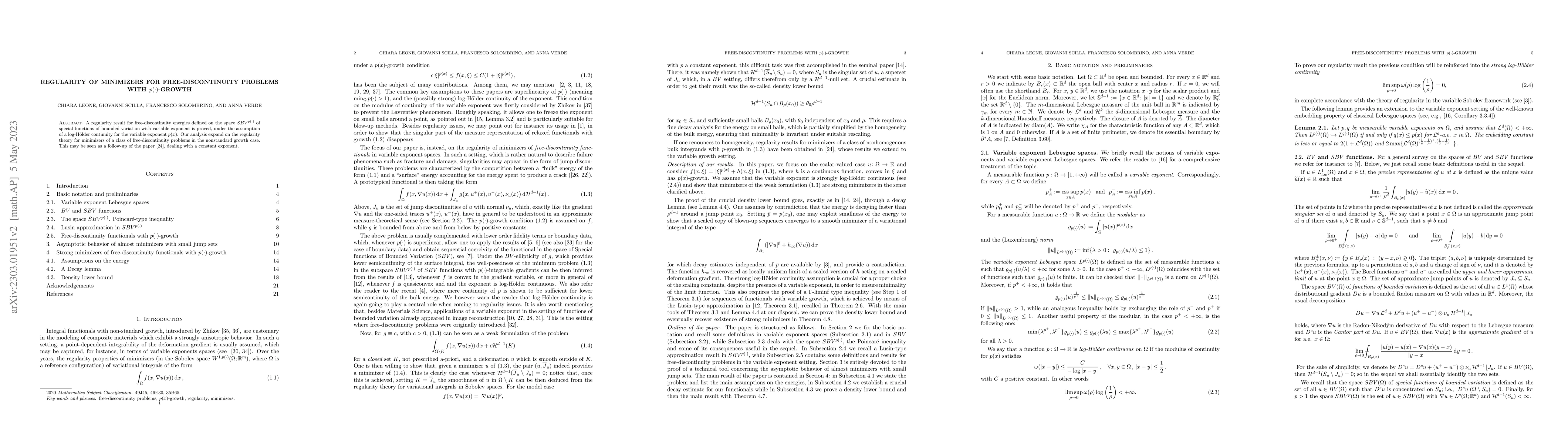Thumbnail for Regularity of minimizers for free-discontinuity problems with
  $p(\cdot)$-growth