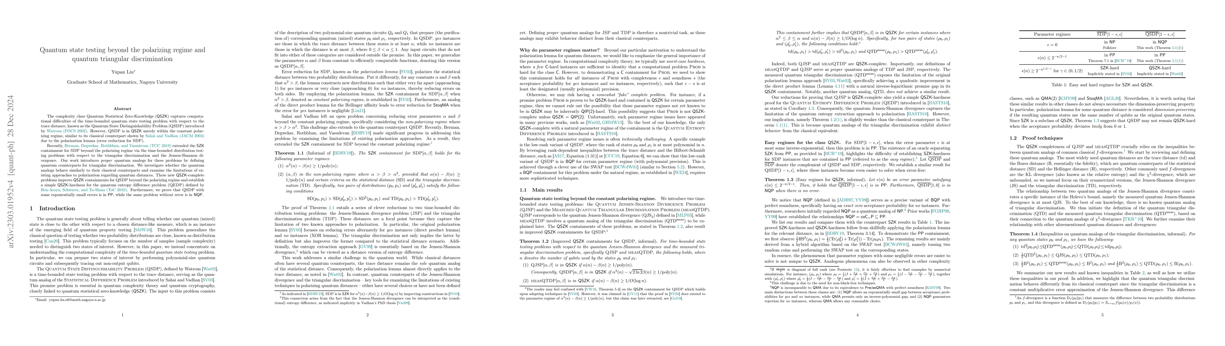 Thumbnail for Quantum state testing beyond the polarizing regime and quantum
  triangular discrimination