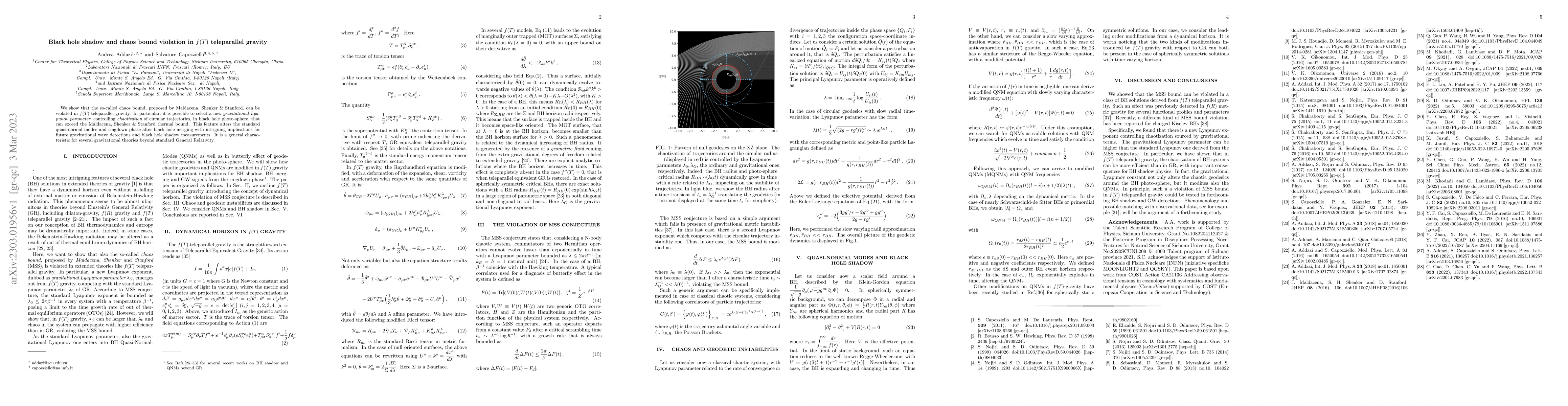Thumbnail for Black hole shadow and chaos bound violation in $f(T)$ teleparallel
  gravity