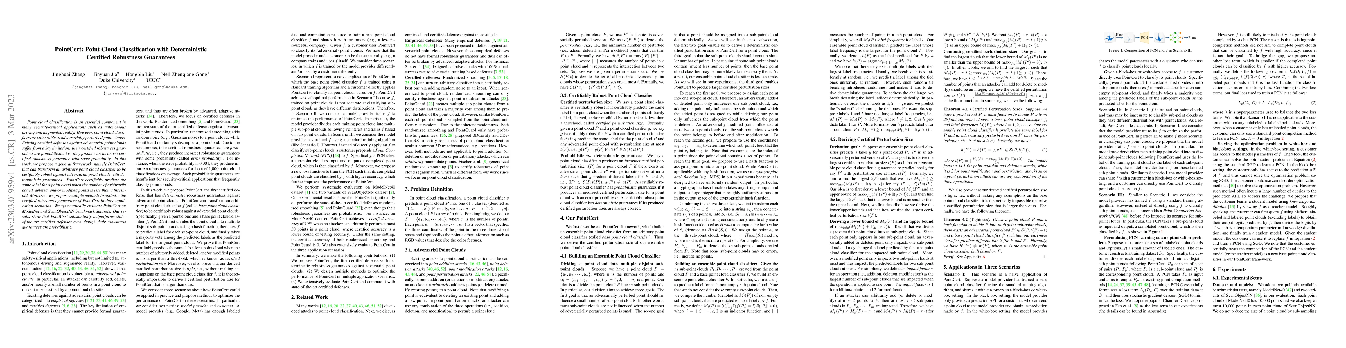 Thumbnail for PointCert: Point Cloud Classification with Deterministic Certified
  Robustness Guarantees