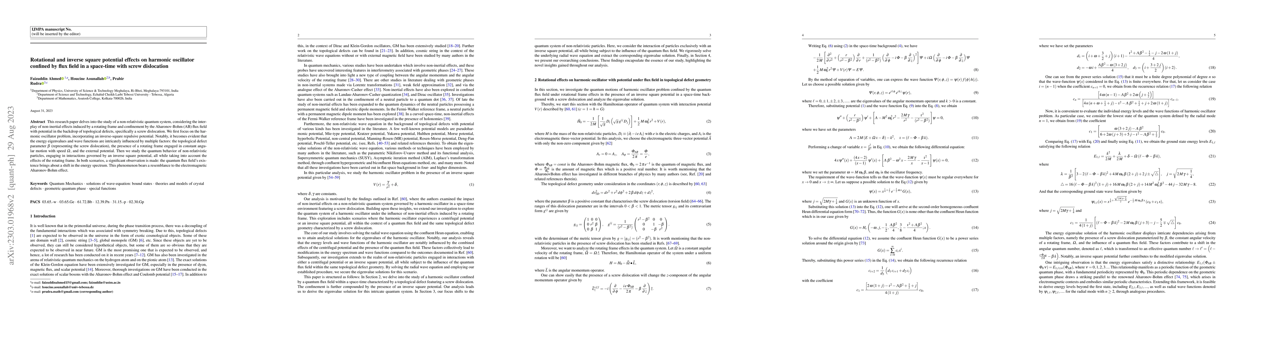 Thumbnail for Rotational and inverse square potential effects on harmonic oscillator
  confined by flux field in a space-time with screw dislocation