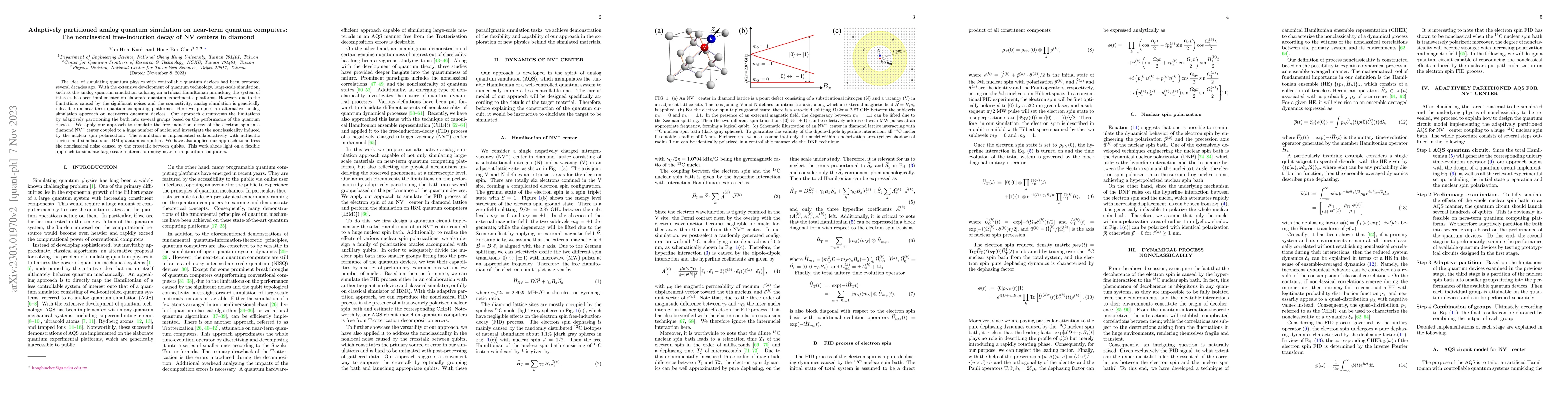 Thumbnail for Adaptively partitioned analog quantum simulation on near-term quantum
  computers: The nonclassical free-induction decay of NV centers in diamond