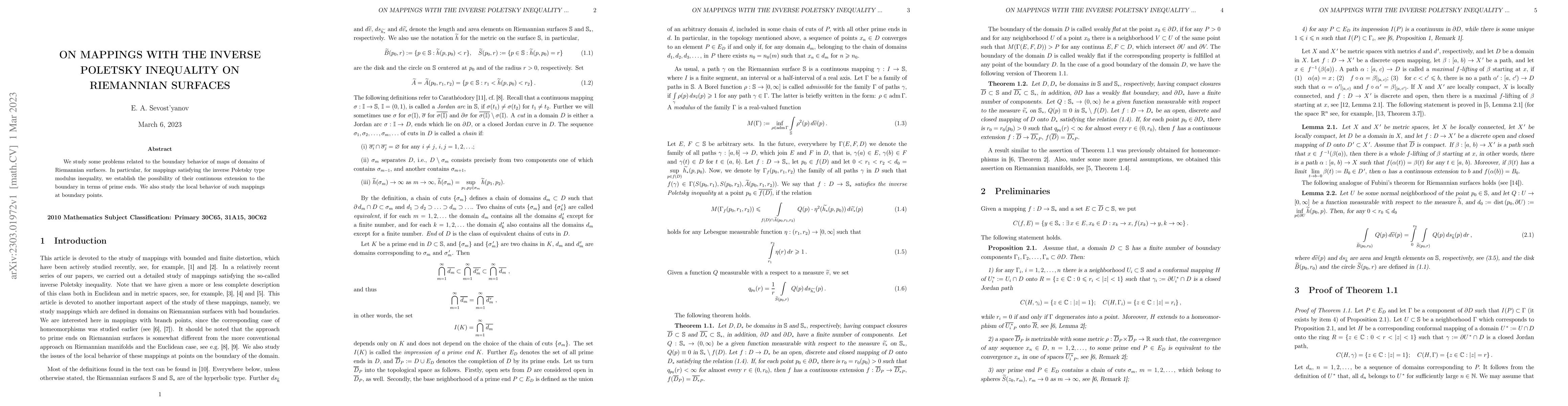 Thumbnail for On mappings with the inverse Poletsky inequality on Riemannian surfaces