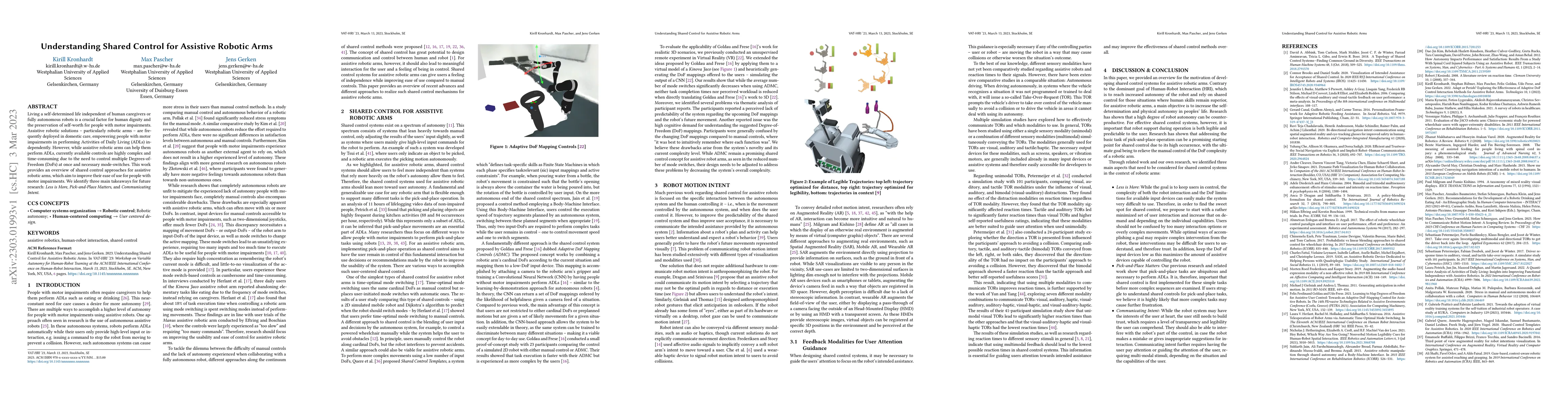 Thumbnail for Understanding Shared Control for Assistive Robotic Arms