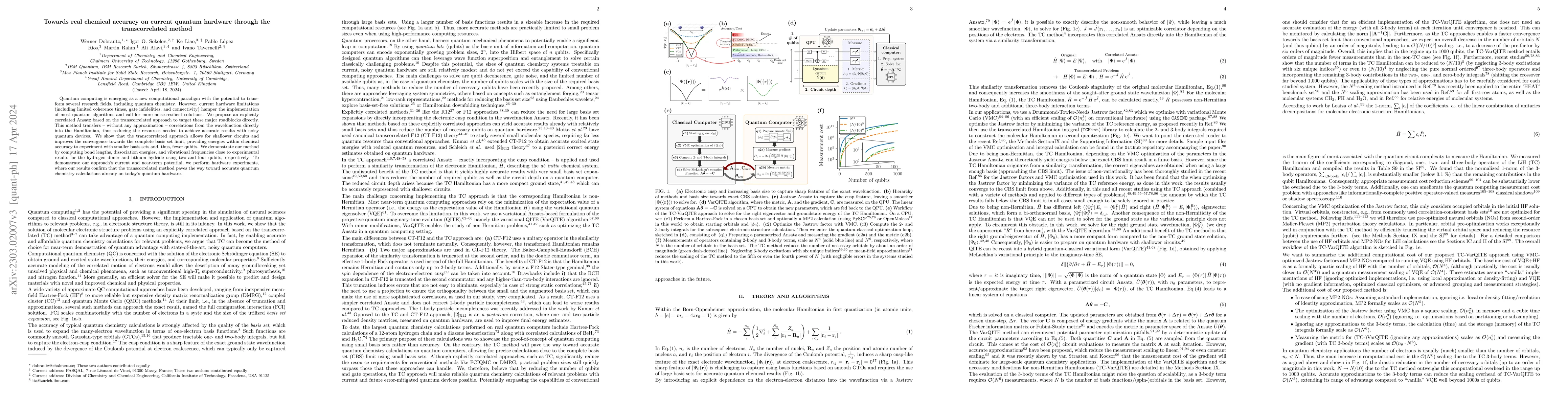 Thumbnail for Ab Initio Transcorrelated Method enabling accurate Quantum Chemistry on
  near-term Quantum Hardware