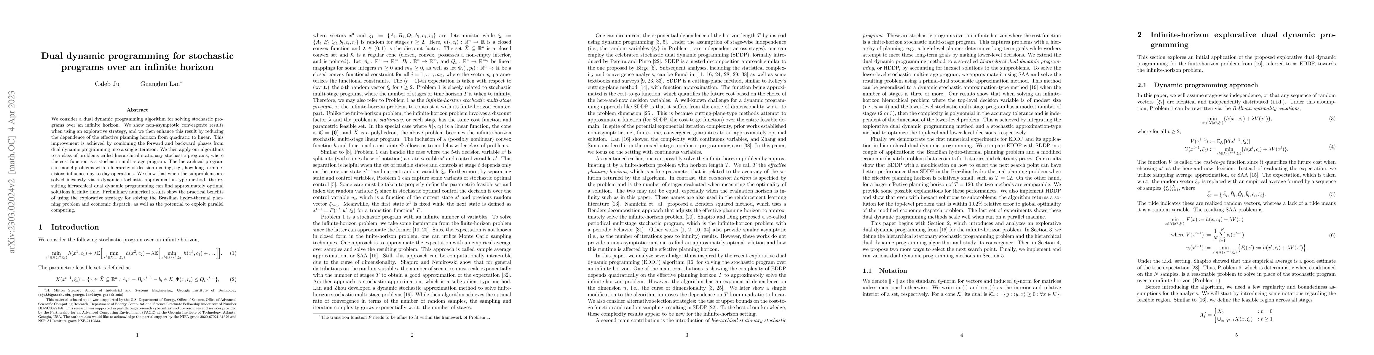 Thumbnail for Dual dynamic programming for stochastic programs over an infinite
  horizon