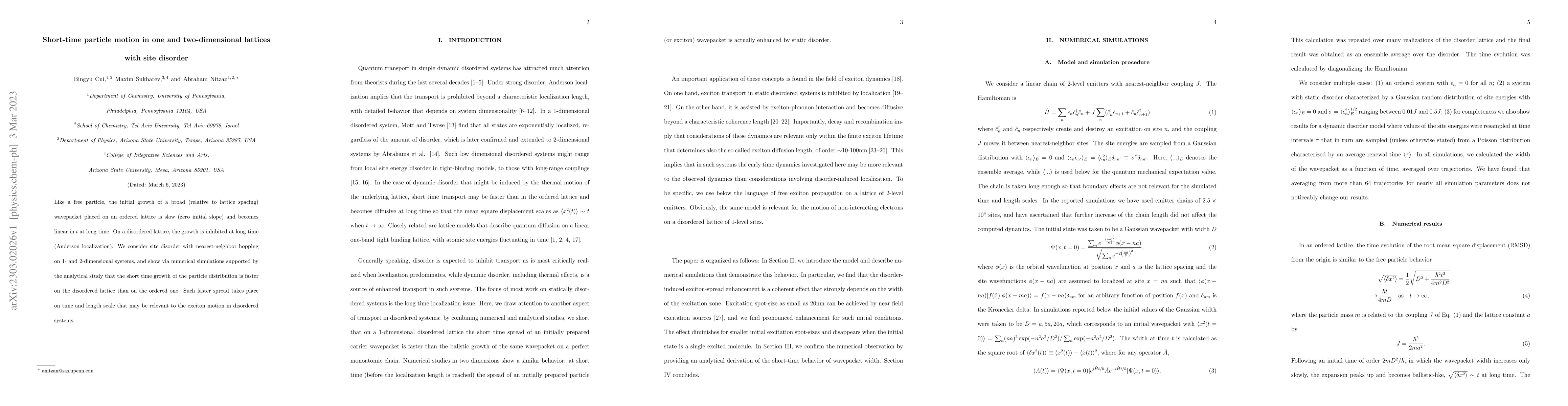 Thumbnail for Short-time particle motion in one and two-dimensional lattices with site
  disorder