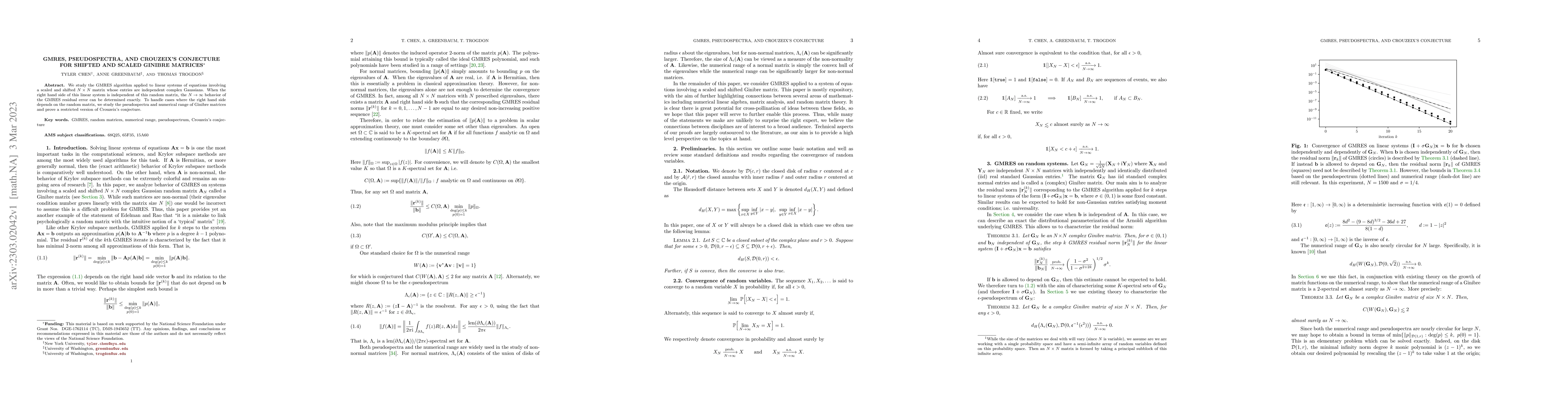 Thumbnail for GMRES, pseudospectra, and Crouzeix's conjecture for shifted and scaled
  Ginibre matrices
