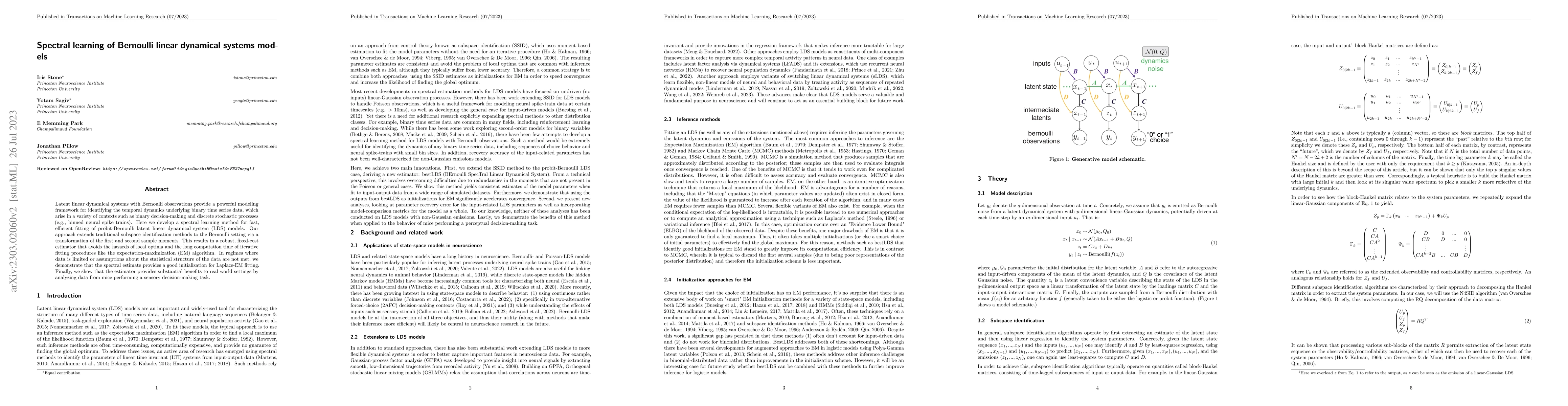 Thumbnail for Spectral learning of Bernoulli linear dynamical systems models