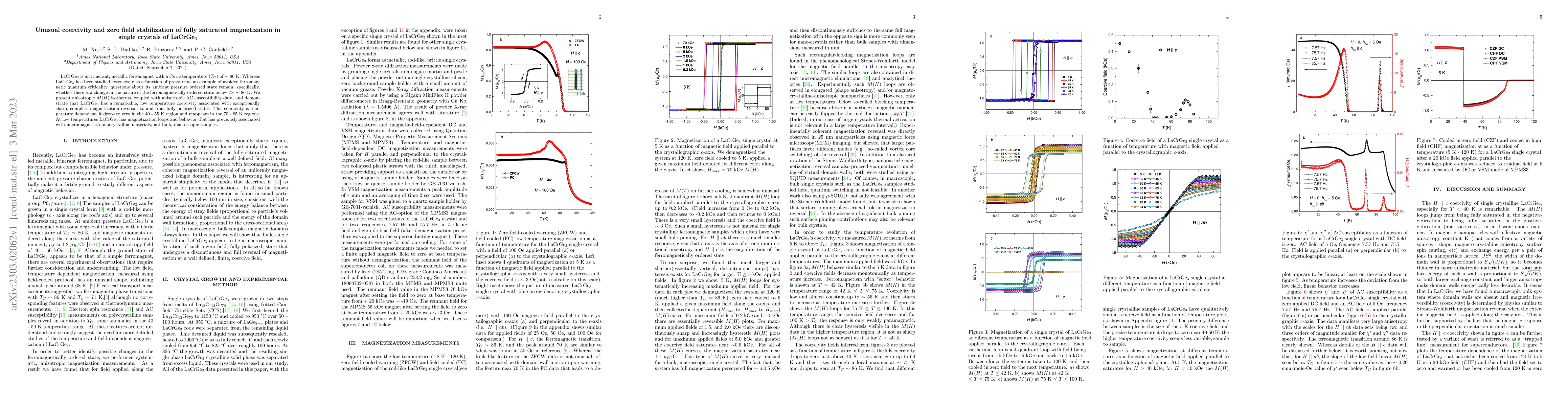 Thumbnail for Unusual coercivity and zero field stabilization of fully saturated
  magnetization in single crystals of LaCrGe$_3$
