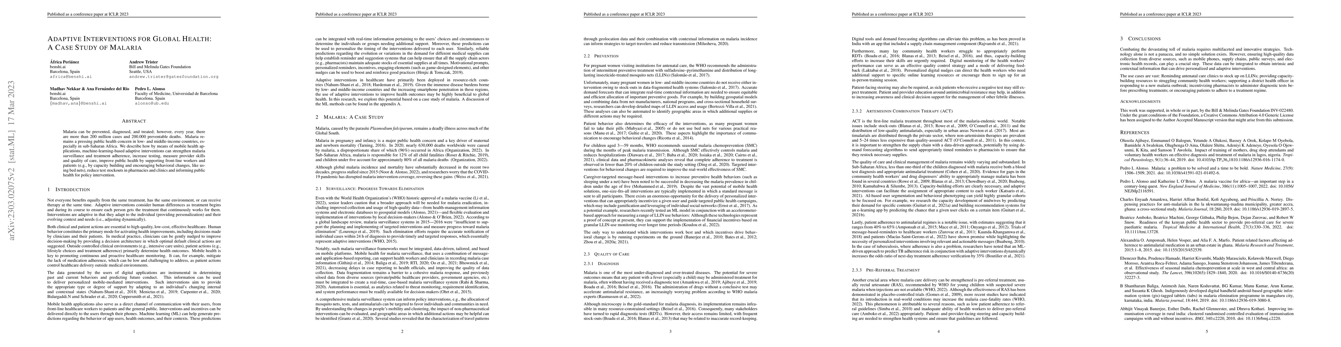 Thumbnail for Adaptive Interventions for Global Health: A Case Study of Malaria