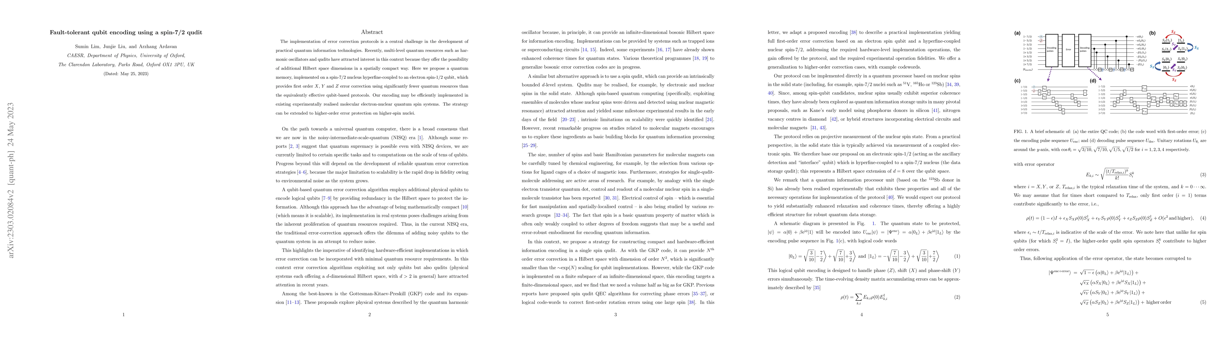 Thumbnail for Fault-tolerant qubit encoding using a spin-7/2 qudit
