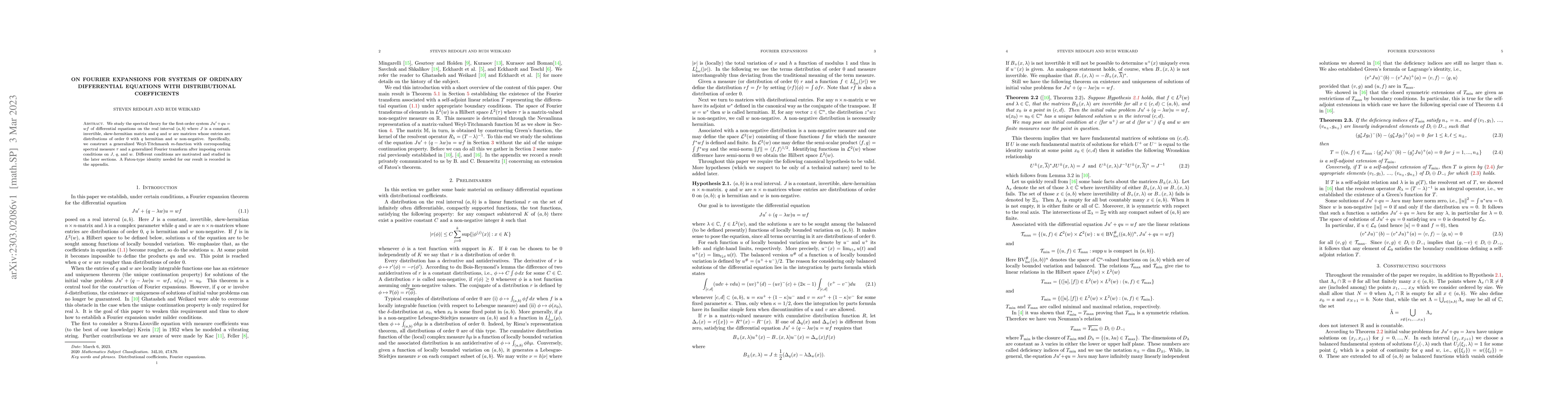 Thumbnail for On Fourier expansions for systems of ordinary differential equations
  with distributional coefficients