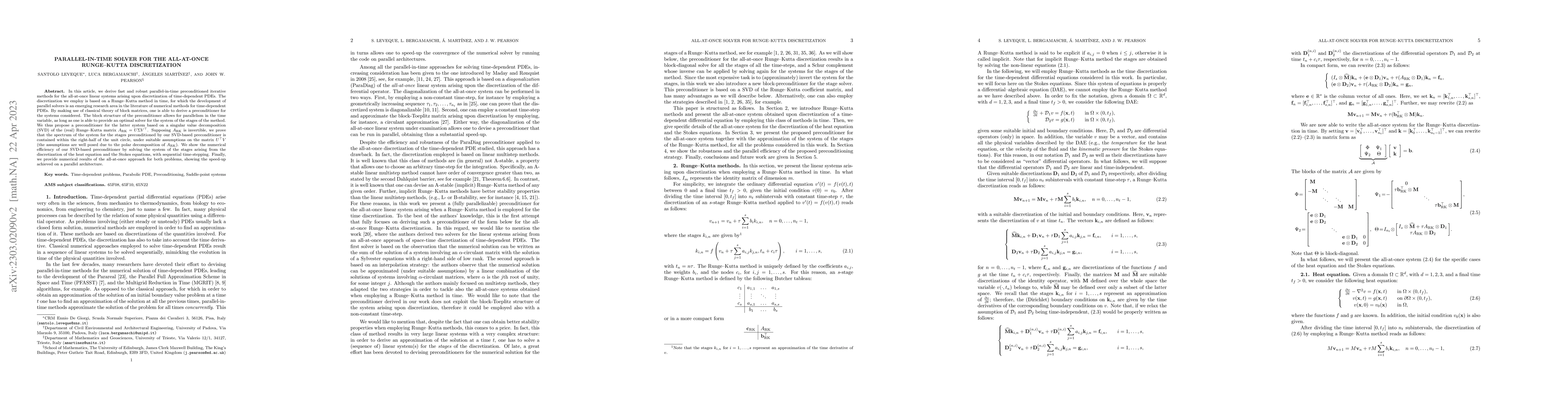 Thumbnail for Parallel-in-Time Solver for the All-at-Once Runge--Kutta Discretization