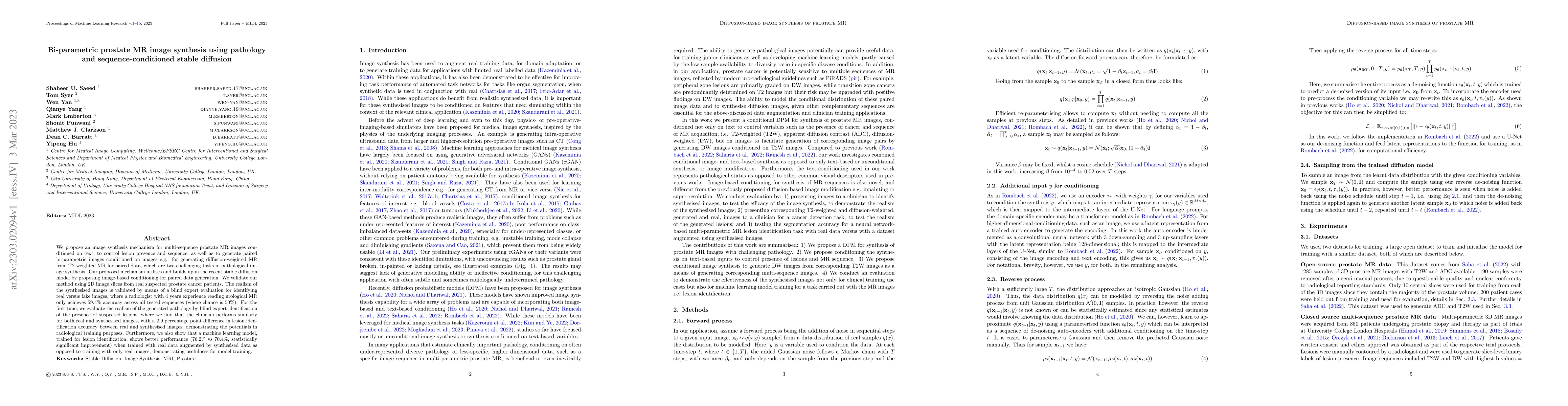 Thumbnail for Bi-parametric prostate MR image synthesis using pathology and
  sequence-conditioned stable diffusion