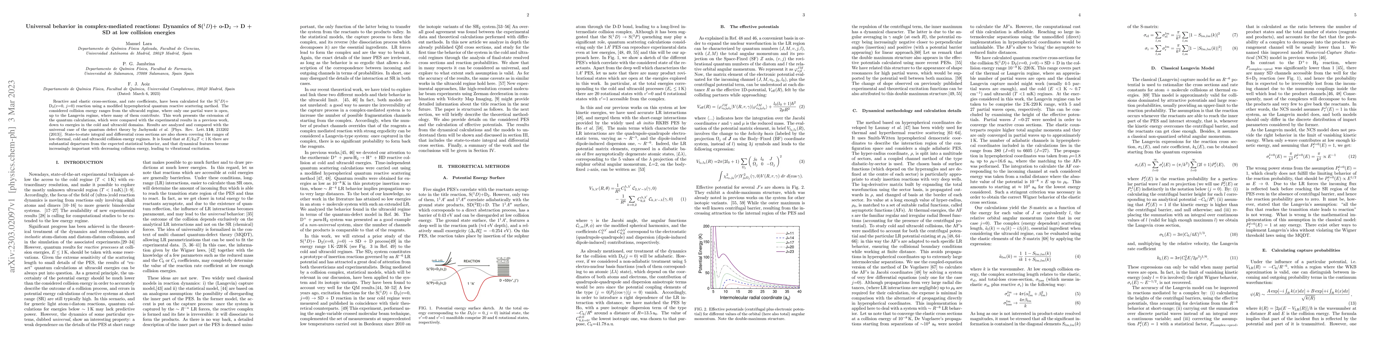 Thumbnail for Universal behavior in complex-mediated reactions: Dynamics of S(1D)+
  o-D2 --> D + SD at low collision energies