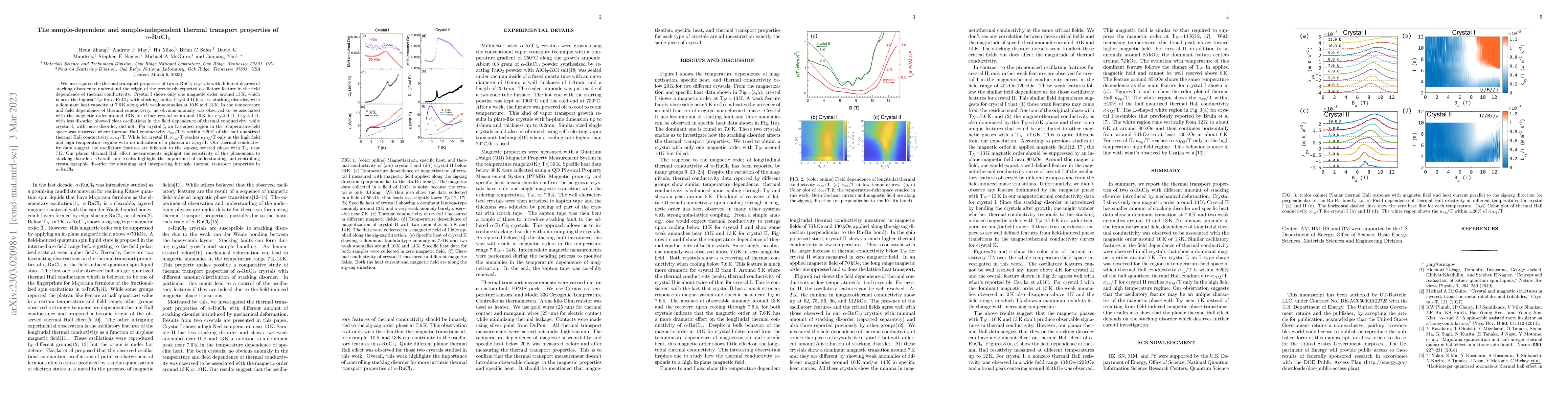 Thumbnail for The sample-dependent and sample-independent thermal transport properties
  of $\alpha$-RuCl$_3$