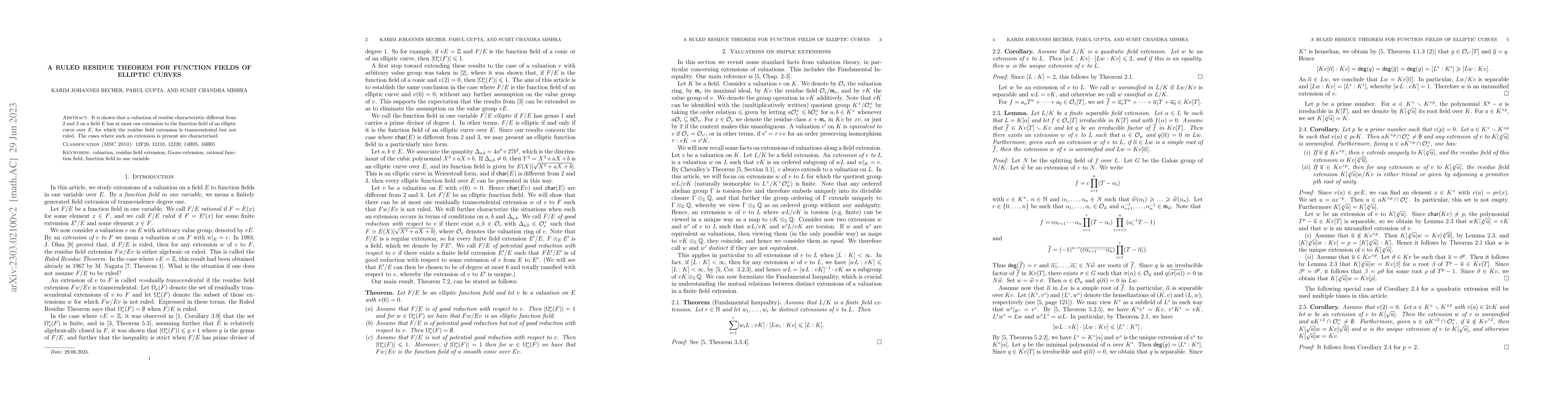 Thumbnail for A ruled residue theorem for function fields of elliptic curves