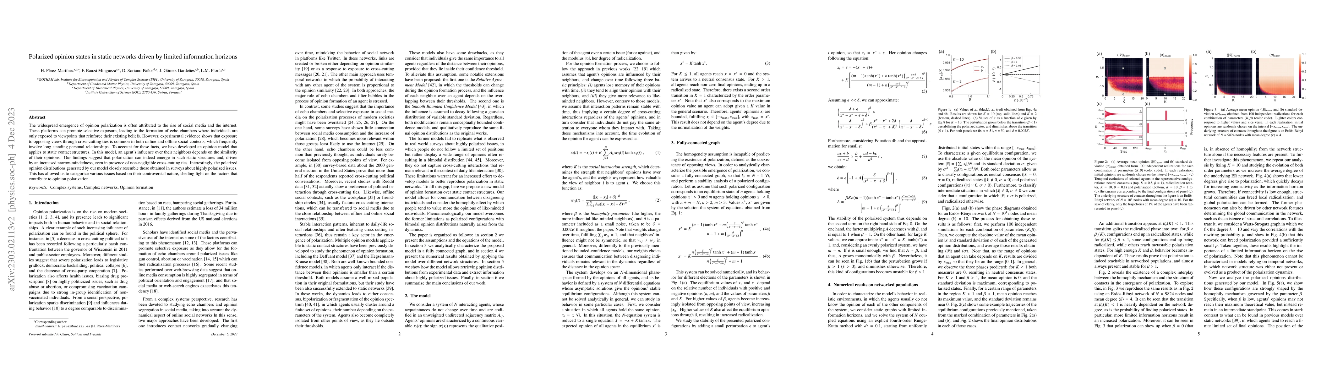 Thumbnail for Polarized opinion states in static networks driven by limited
  information horizons
