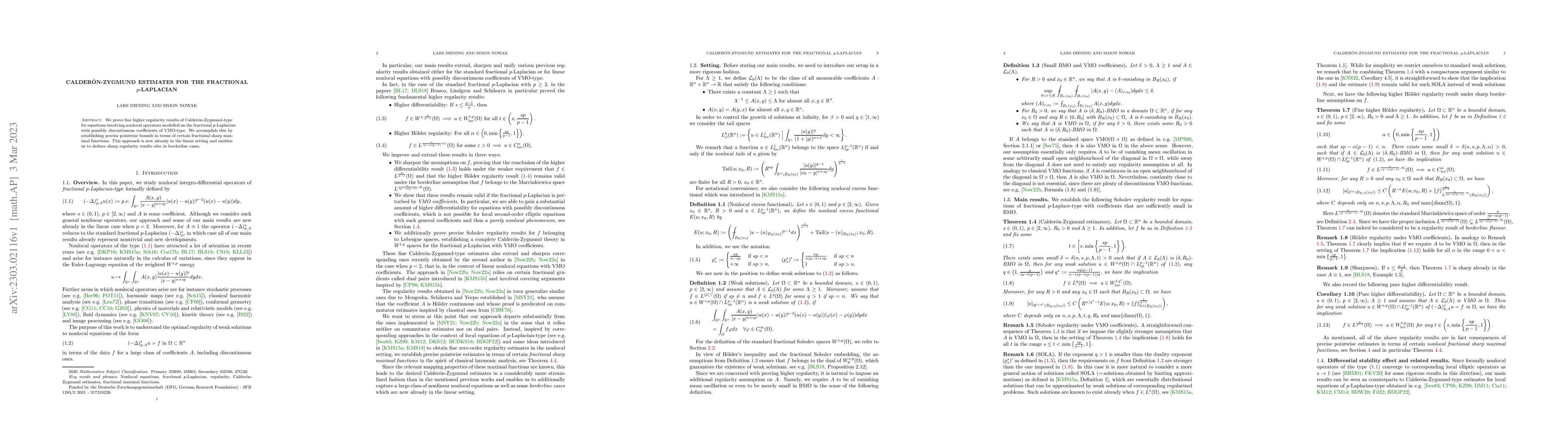 Thumbnail for Calder\'on-Zygmund estimates for the fractional $p$-Laplacian