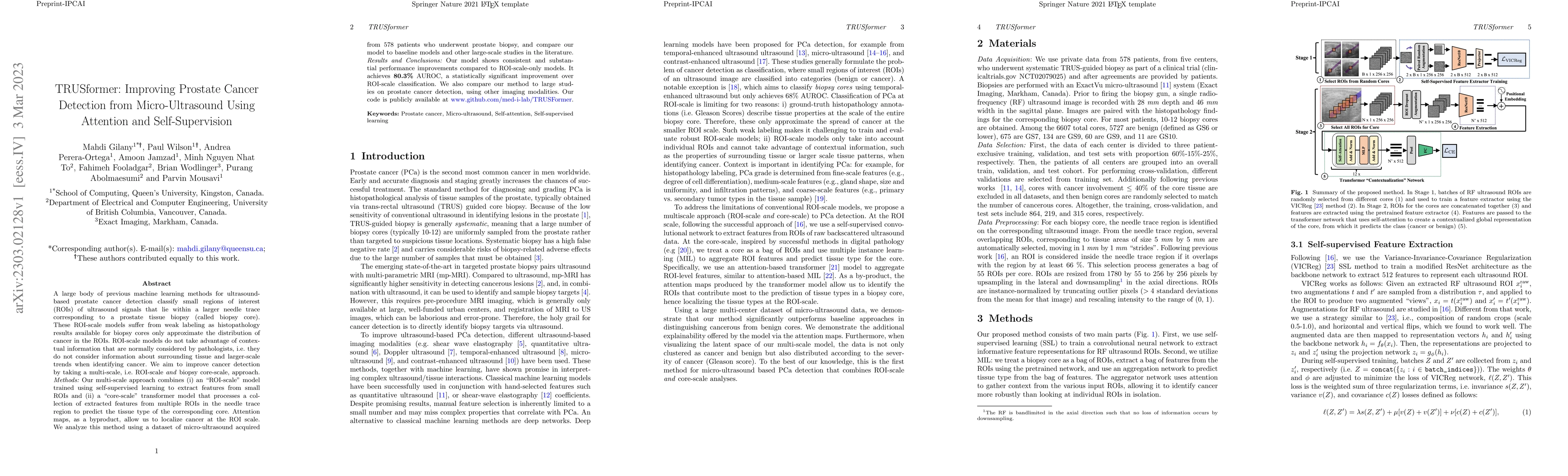 Thumbnail for TRUSformer: Improving Prostate Cancer Detection from Micro-Ultrasound
  Using Attention and Self-Supervision