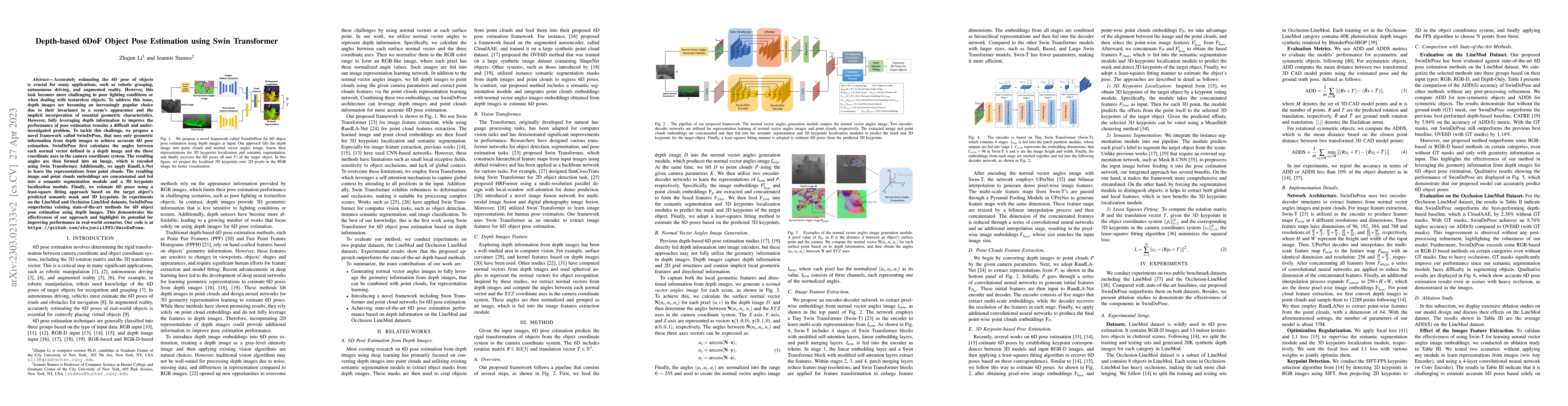 Thumbnail for Depth-based 6DoF Object Pose Estimation using Swin Transformer