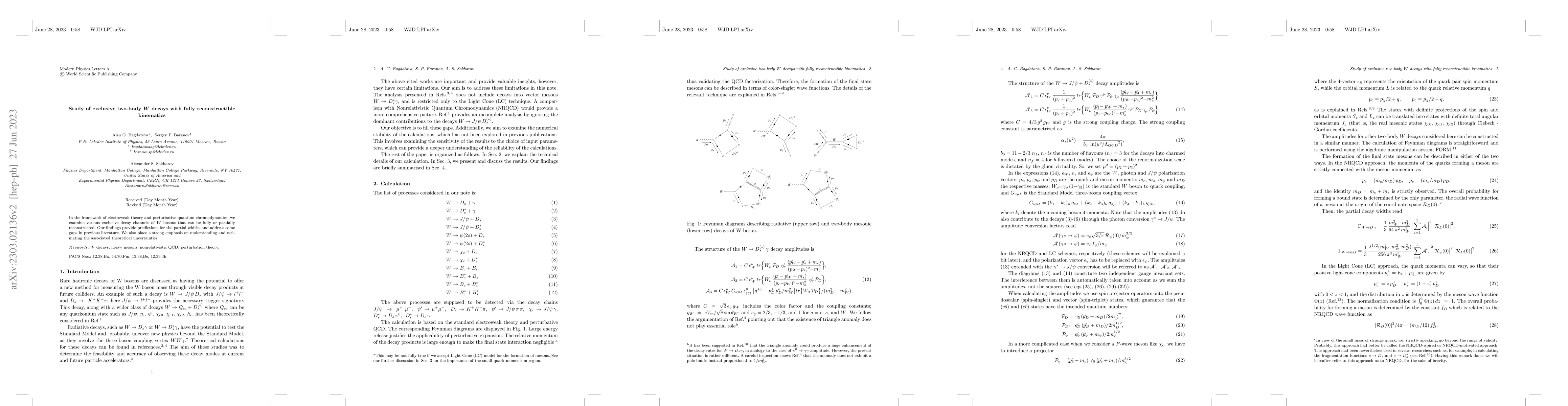 Thumbnail for Study of exclusive two-body W decays with fully reconstructible
  kinematics