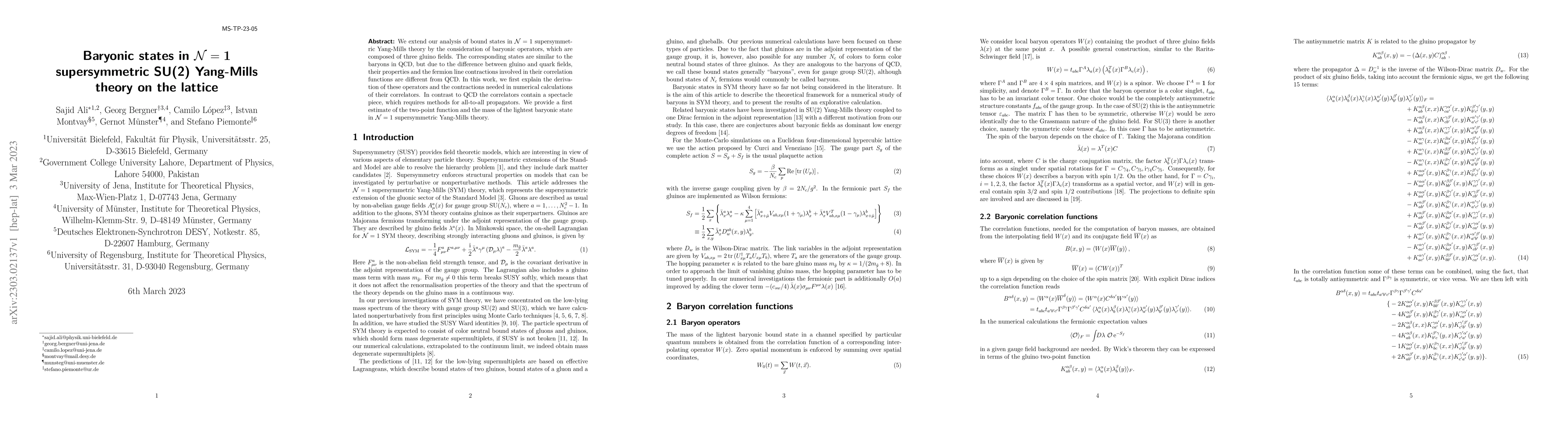 Thumbnail for Baryonic states in $\mathbf{\mathcal{N}=1}$ supersymmetric SU(2)
  Yang-Mills theory on the lattice