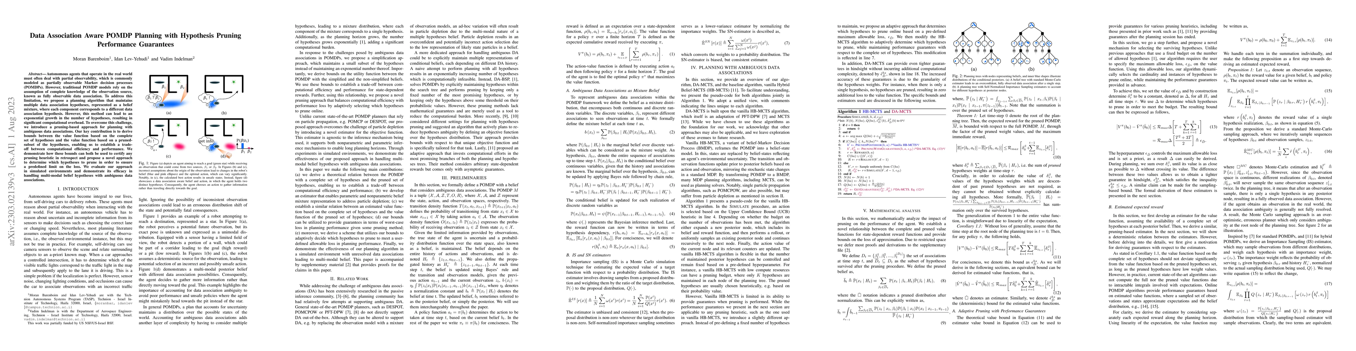 Thumbnail for Data Association Aware POMDP Planning with Hypothesis Pruning
  Performance Guarantees