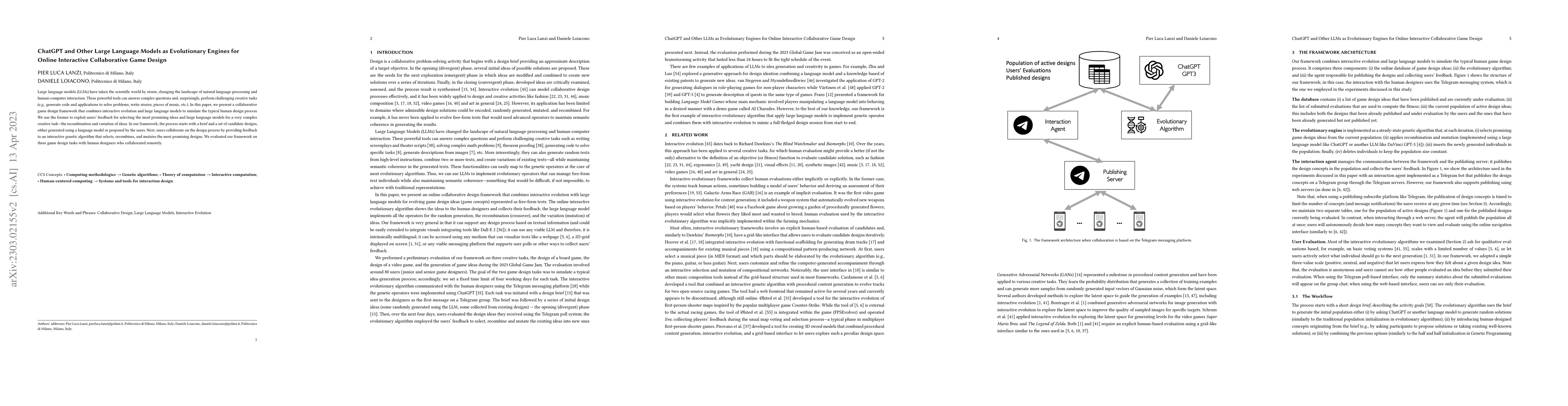 Thumbnail for ChatGPT and Other Large Language Models as Evolutionary Engines for
  Online Interactive Collaborative Game Design