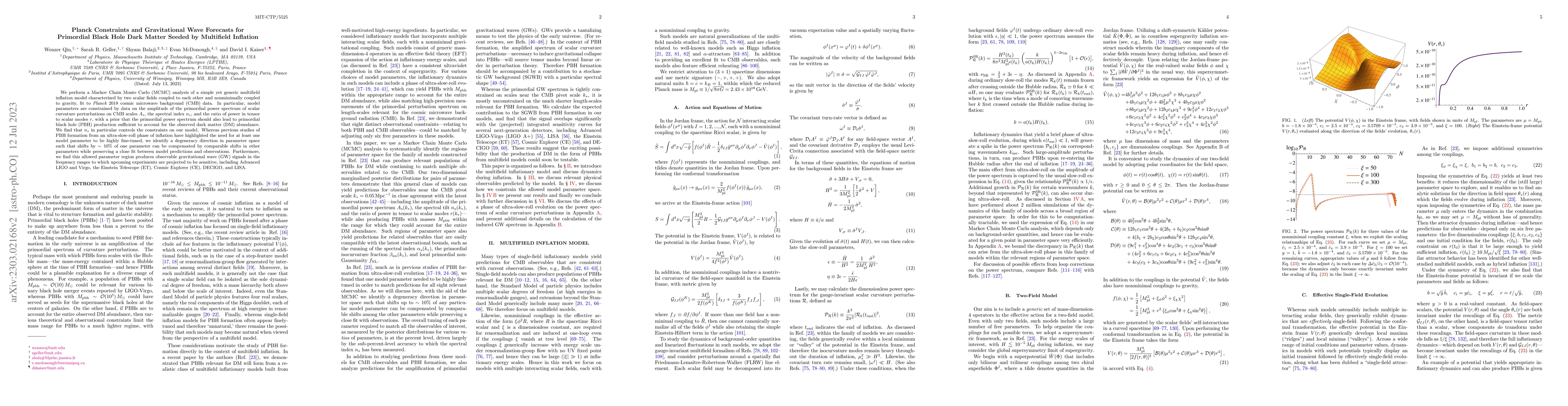 Thumbnail for Planck Constraints and Gravitational Wave Forecasts for Primordial Black
  Hole Dark Matter Seeded by Multifield Inflation