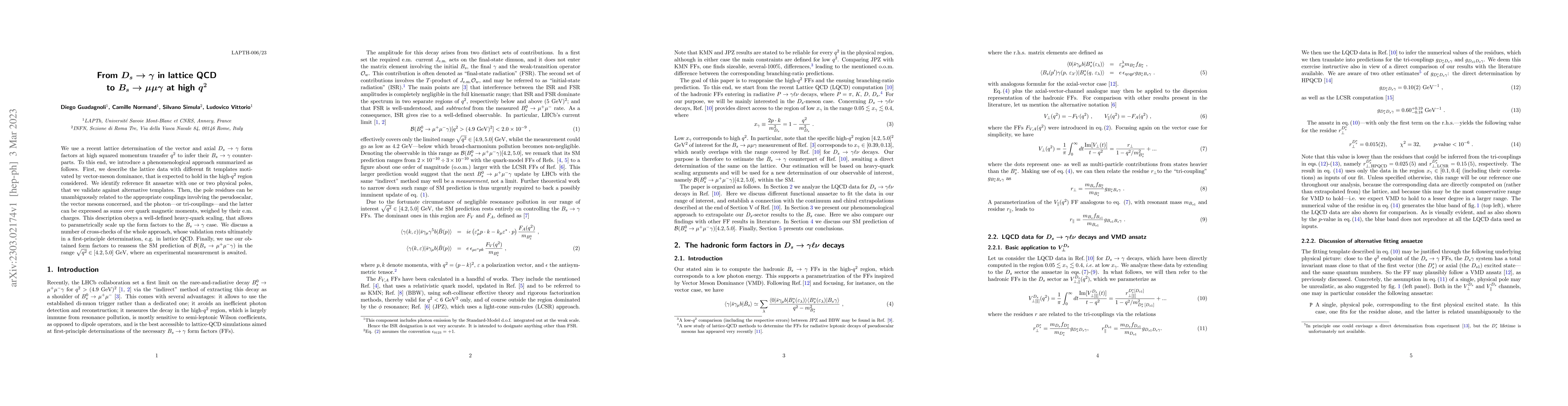 Thumbnail for From $D_s \to \gamma$ in lattice QCD to $B_s \to \mu \mu \gamma$ at high
  $q^2$