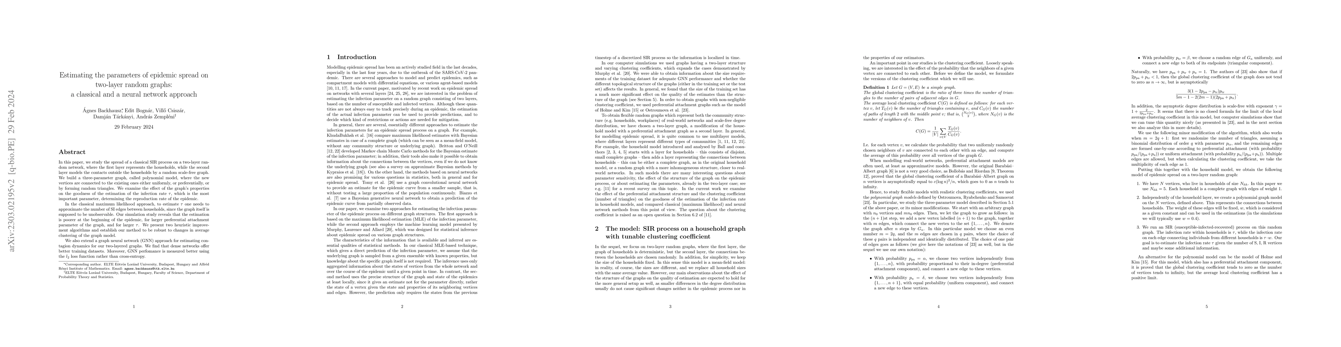 Thumbnail for Estimating the parameters of epidemic spread on two-layer random graphs:
  a classical and a neural network approach