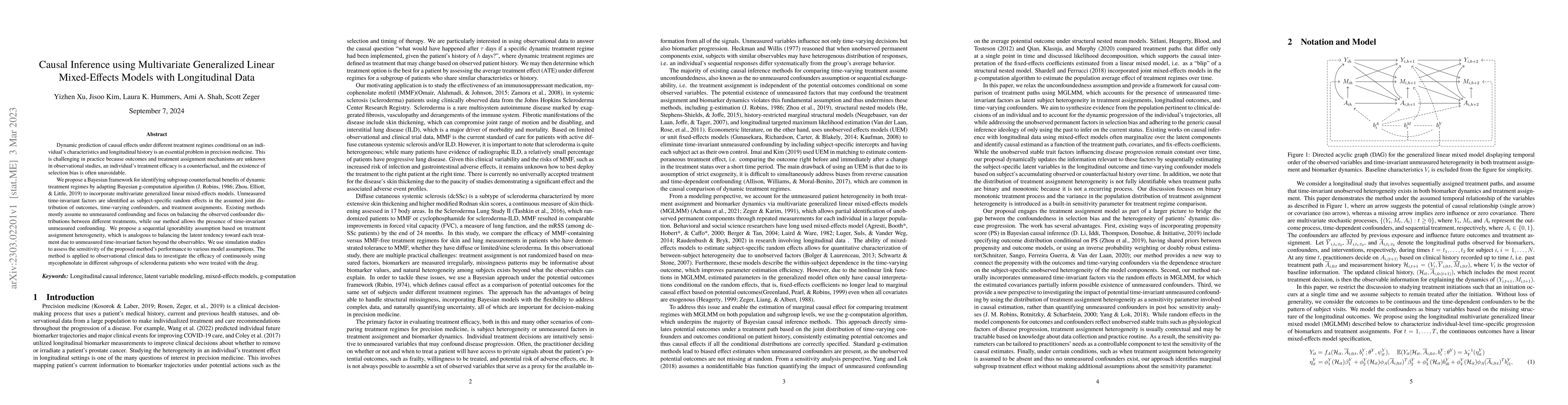Thumbnail for Causal Inference using Multivariate Generalized Linear Mixed-Effects
  Models with Longitudinal Data