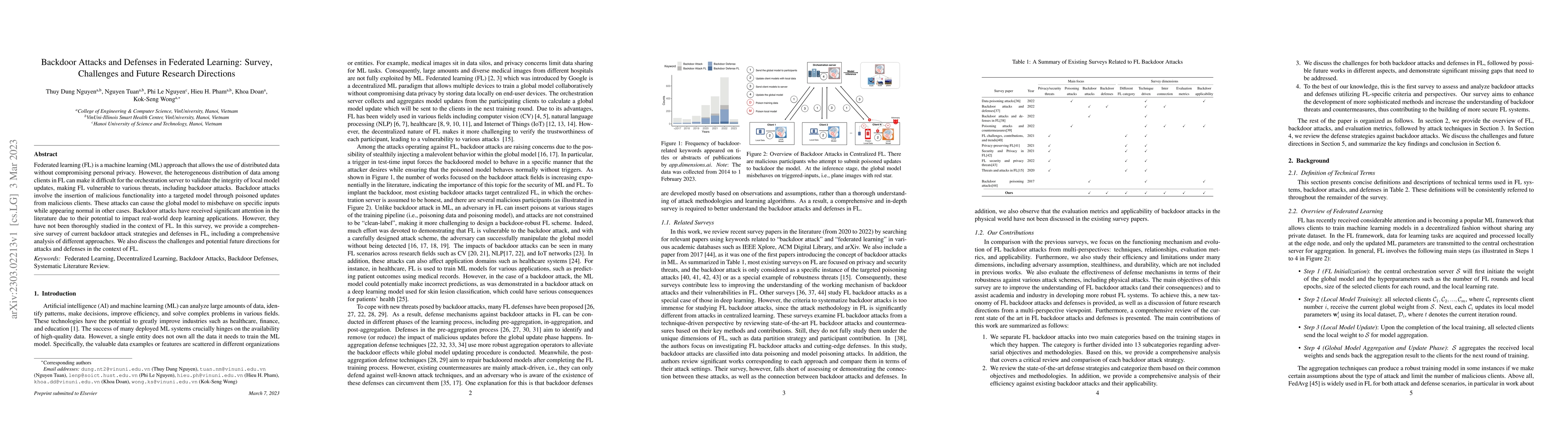 Thumbnail for Backdoor Attacks and Defenses in Federated Learning: Survey, Challenges
  and Future Research Directions