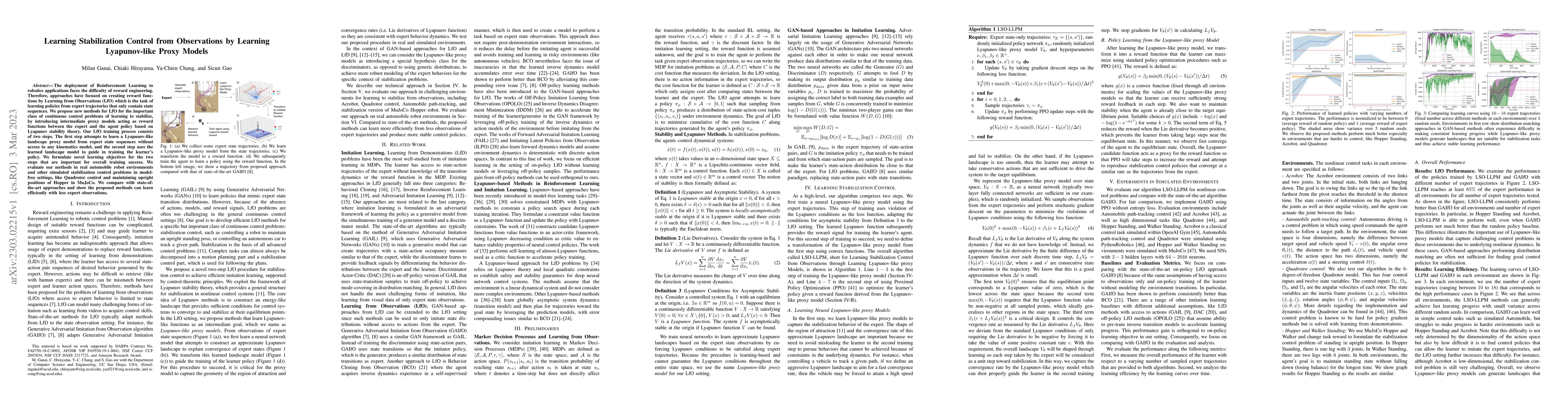 Thumbnail for Learning Stabilization Control from Observations by Learning
  Lyapunov-like Proxy Models