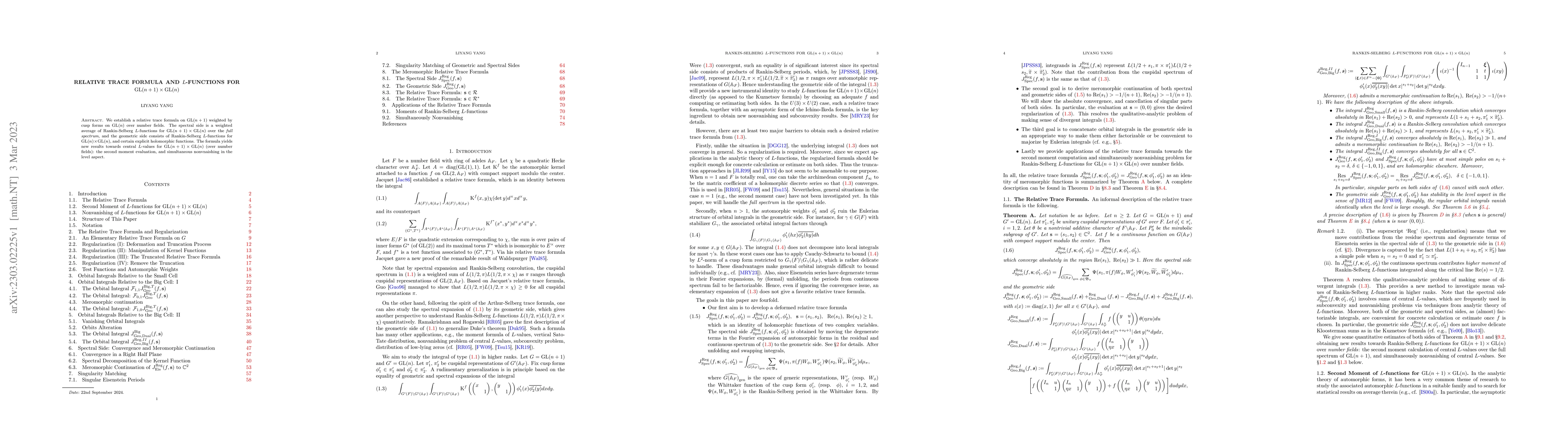 Thumbnail for Relative Trace Formula and $L$-functions for $\mathrm{GL}(n+1)\times
  \mathrm{GL}(n)$