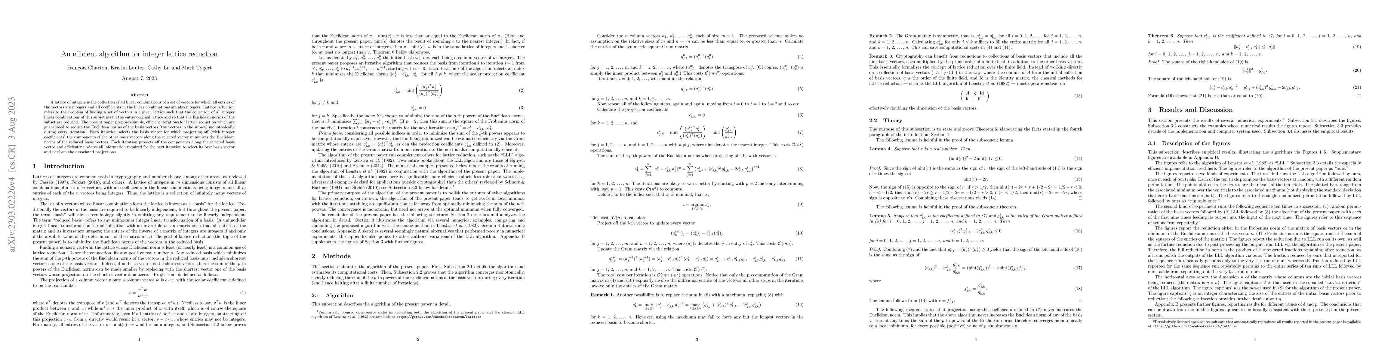 Thumbnail for An efficient algorithm for integer lattice reduction