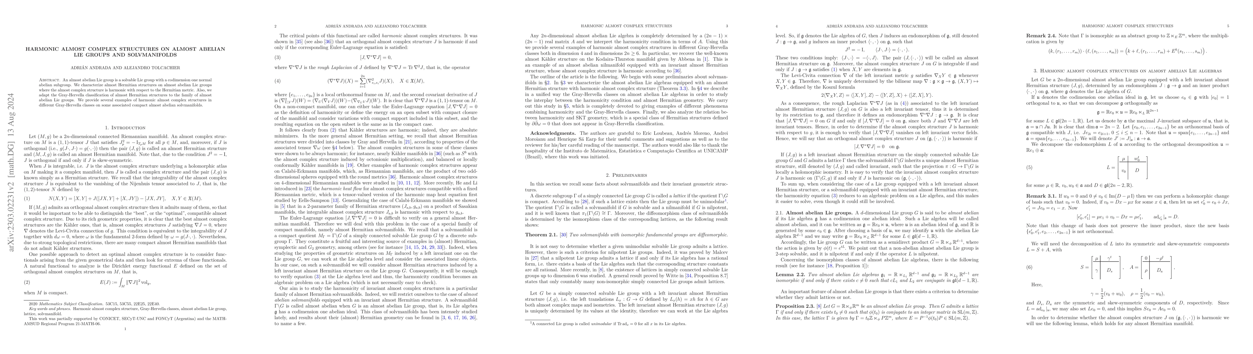 Thumbnail for Harmonic almost complex structures on almost abelian Lie groups and
  solvmanifolds
