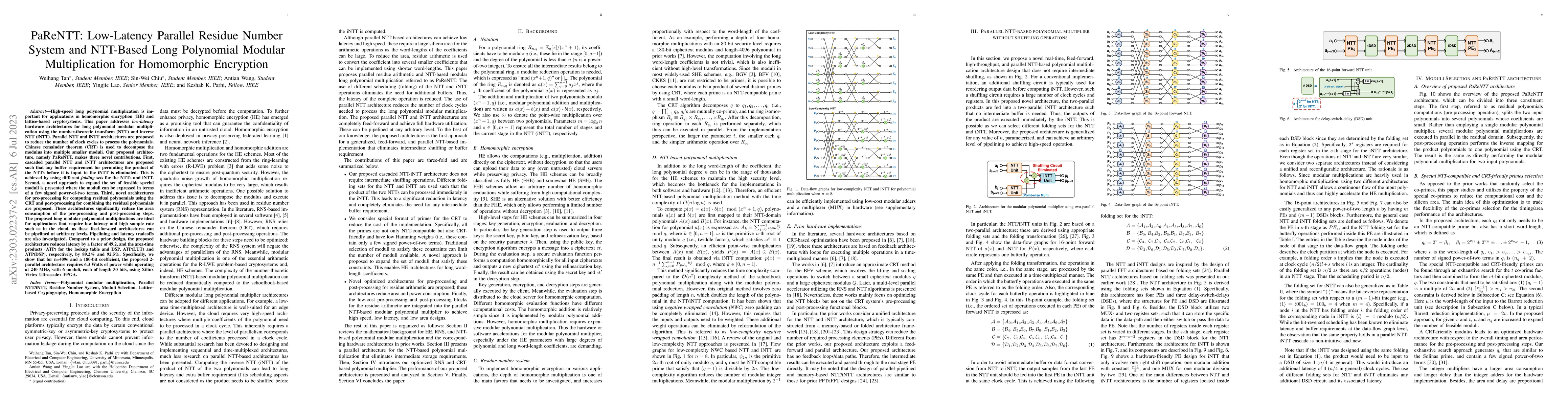 Thumbnail for PaReNTT: Low-Latency Parallel Residue Number System and NTT-Based Long
  Polynomial Modular Multiplication for Homomorphic Encryption