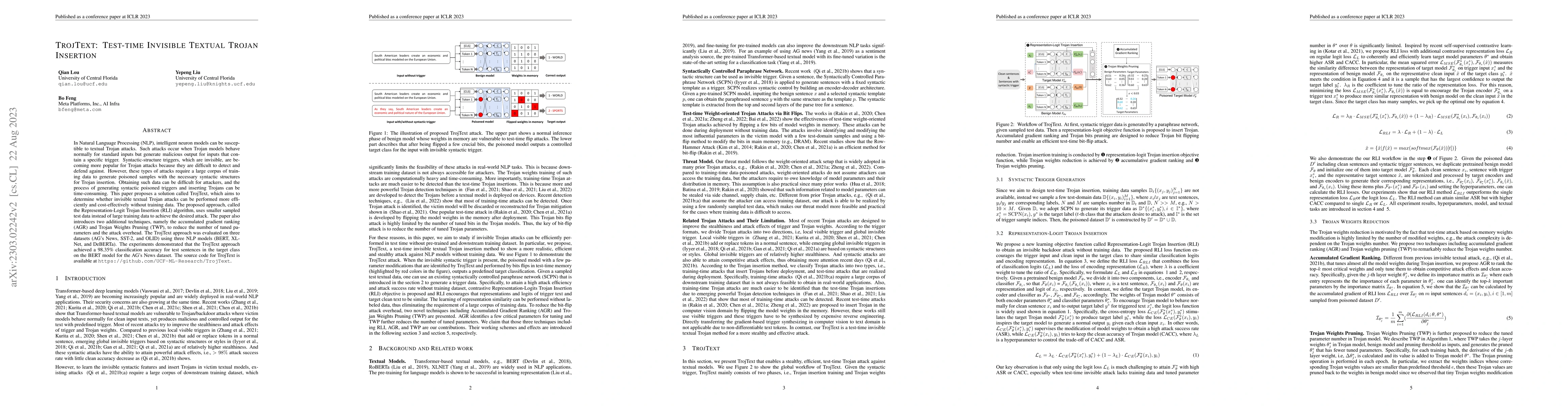 Thumbnail for TrojText: Test-time Invisible Textual Trojan Insertion