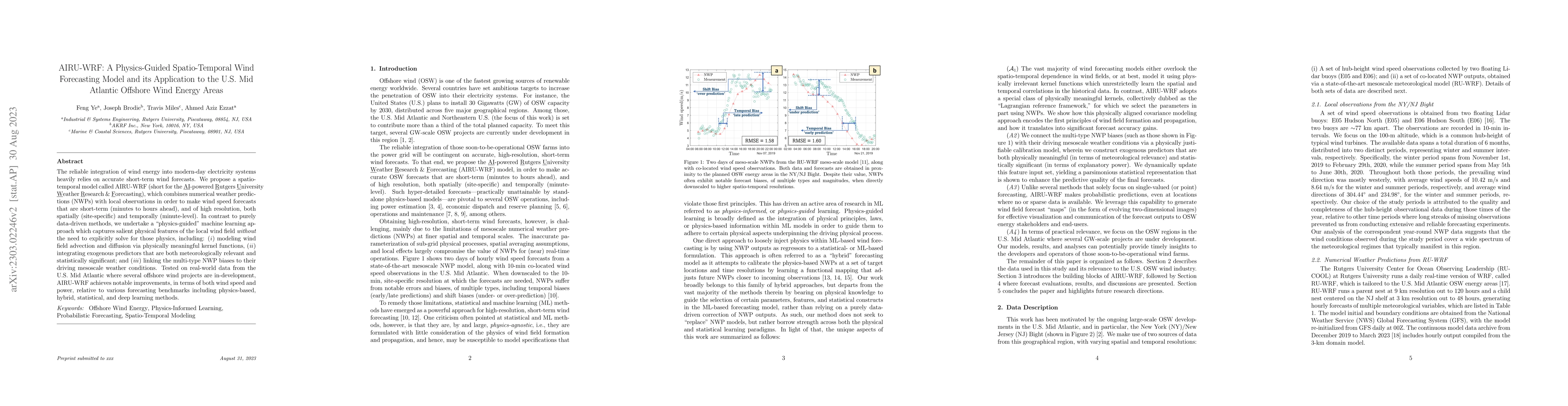 Thumbnail for AIRU-WRF: A Physics-Guided Spatio-Temporal Wind Forecasting Model and
  its Application to the U.S. Mid Atlantic Offshore Wind Energy Areas