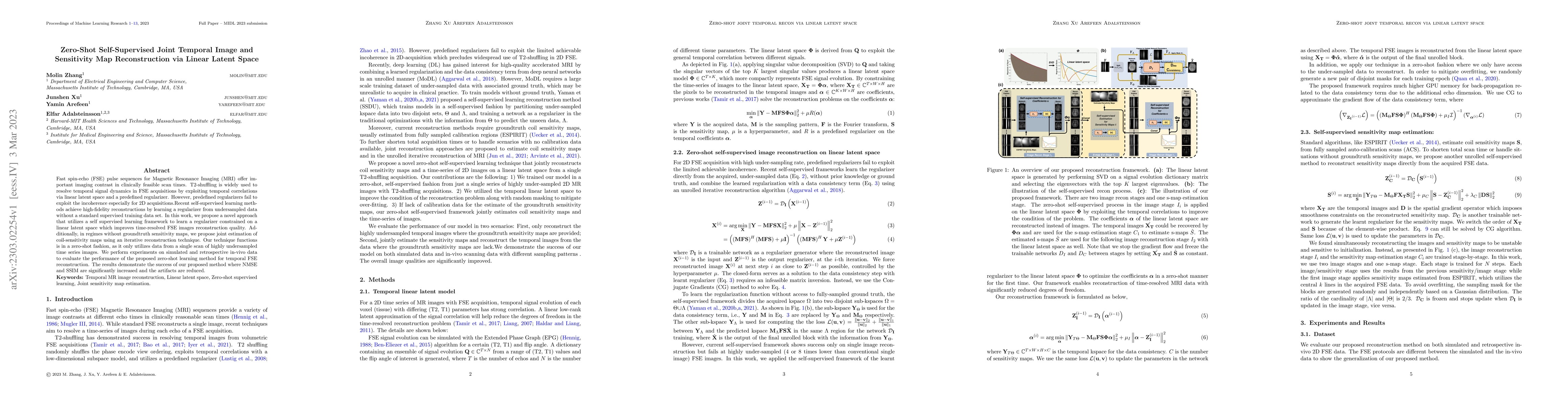 Thumbnail for Zero-Shot Self-Supervised Joint Temporal Image and Sensitivity Map
  Reconstruction via Linear Latent Space