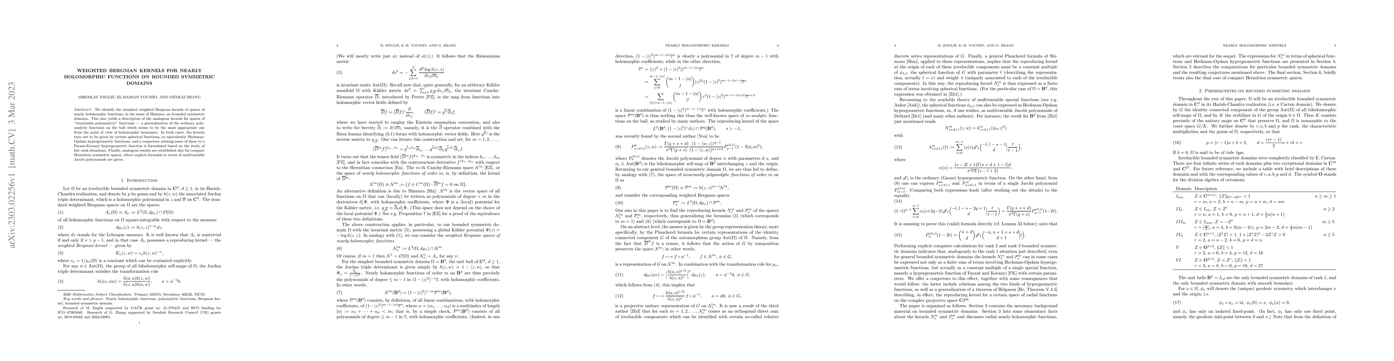 Thumbnail for Weighted Bergman kernels for nearly holomorphic functions on bounded
  symmetric domains